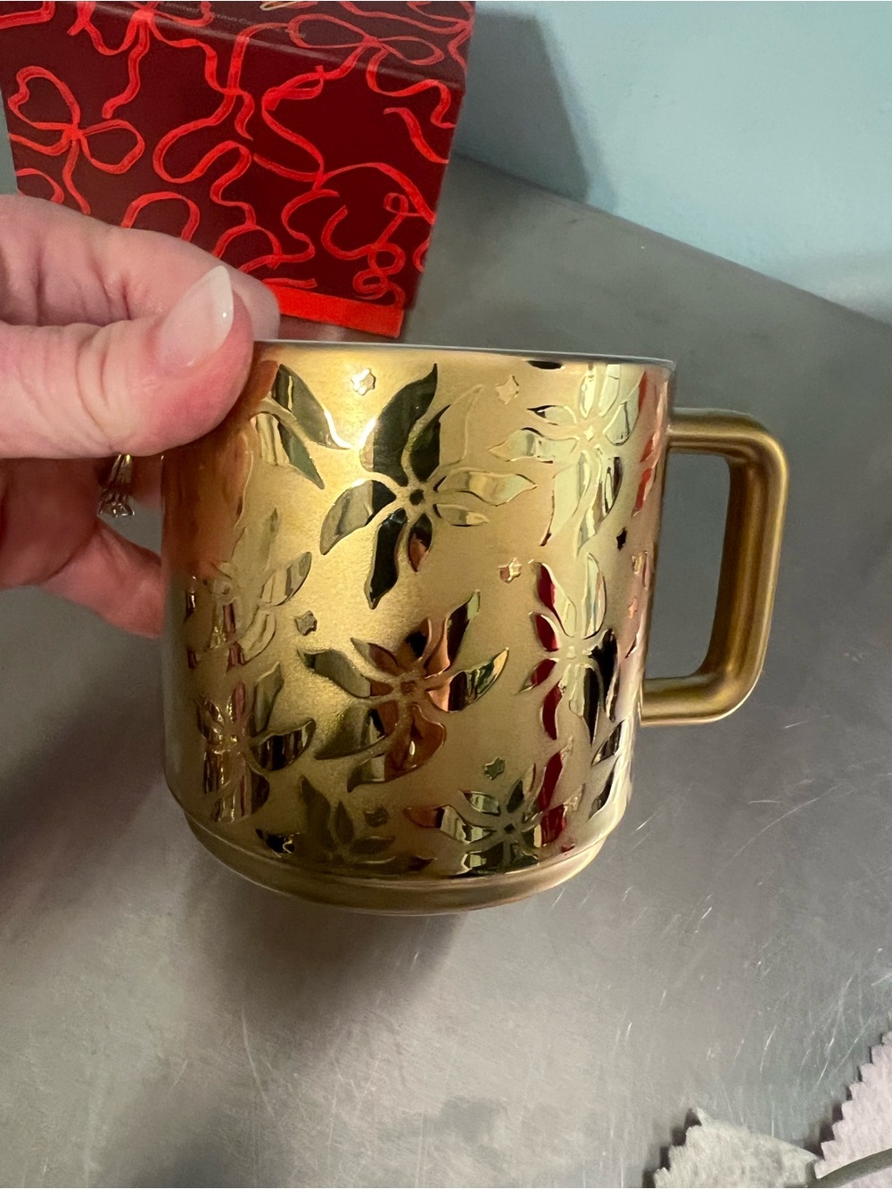 New w/Tags Starbucks Limited Edition Gold Christmas Ceramic Mug - Original Box